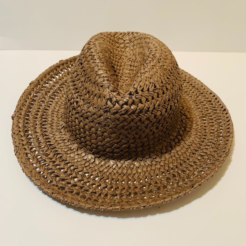 Hat Attack Sun Hat Woven Straw Wide Brim Summer Beach Women's Brown New